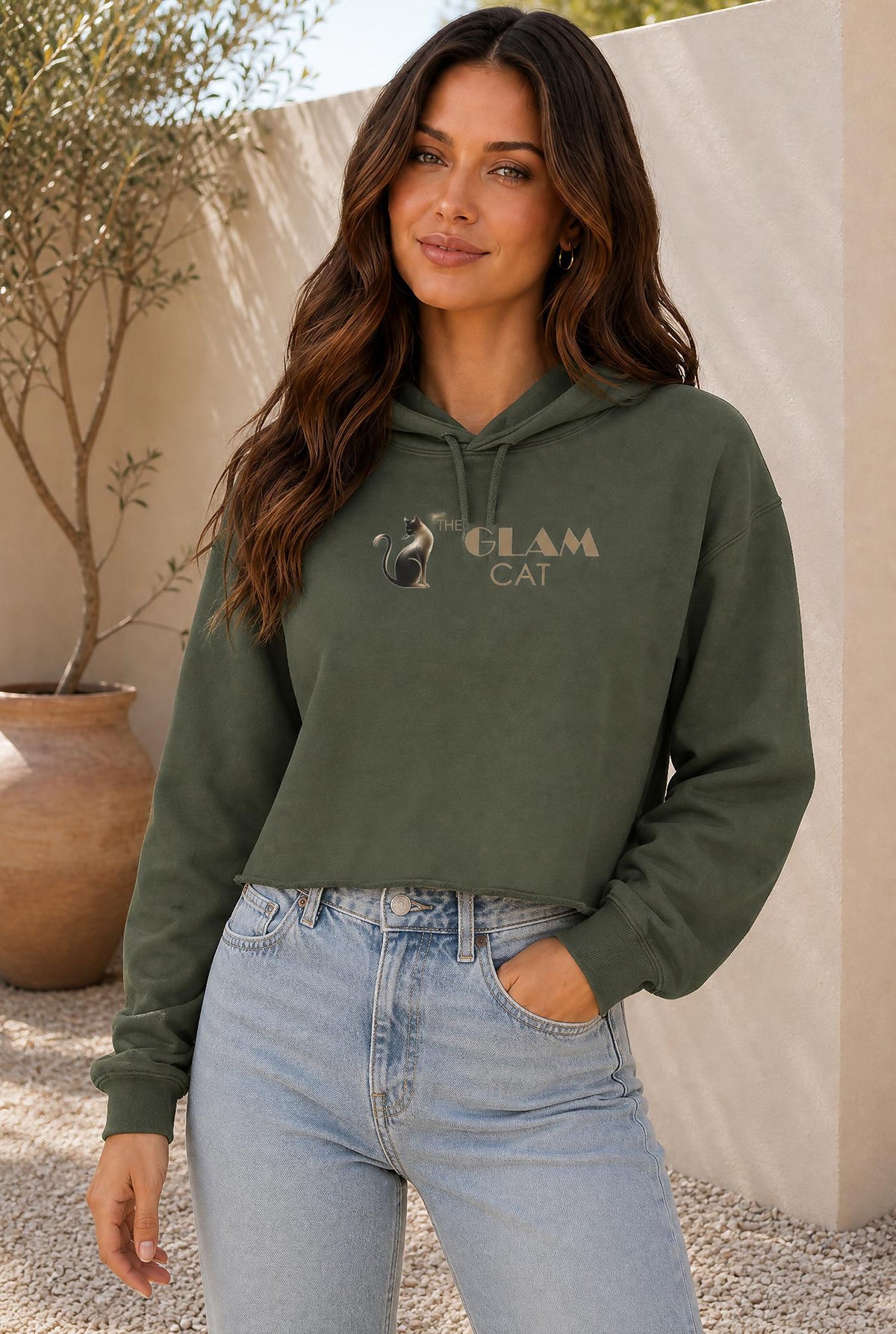The Glam Cat Designer Raw Hem Cropped Hoodie — The Glam Cat