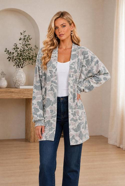 Camo Long Sleeve Cardigan — The Glam Cat