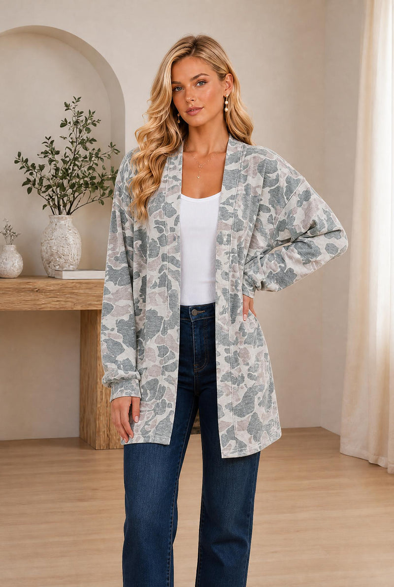 Camo Long Sleeve Cardigan — The Glam Cat