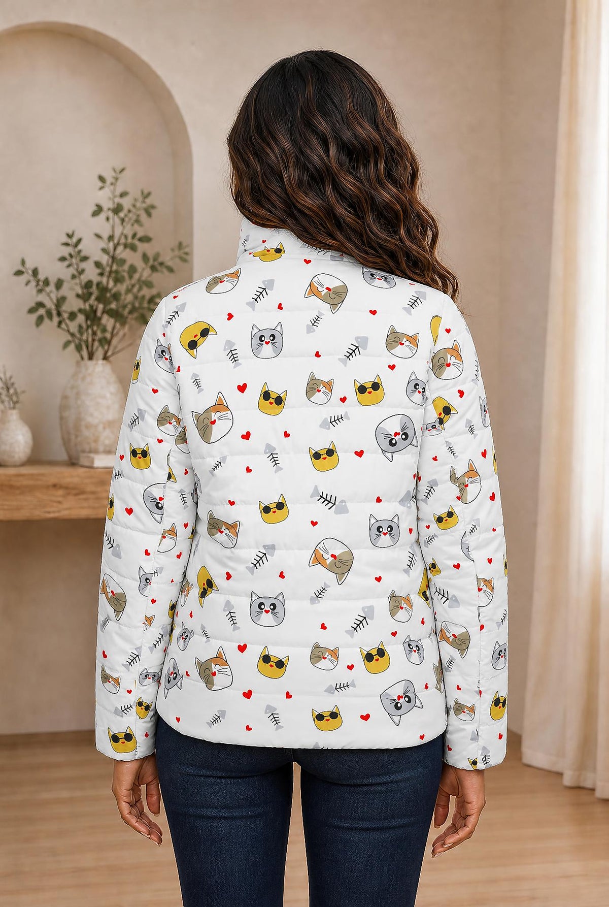 Cute Cat Pattern All-Over Print Puffer Jacket — The Glam Cat