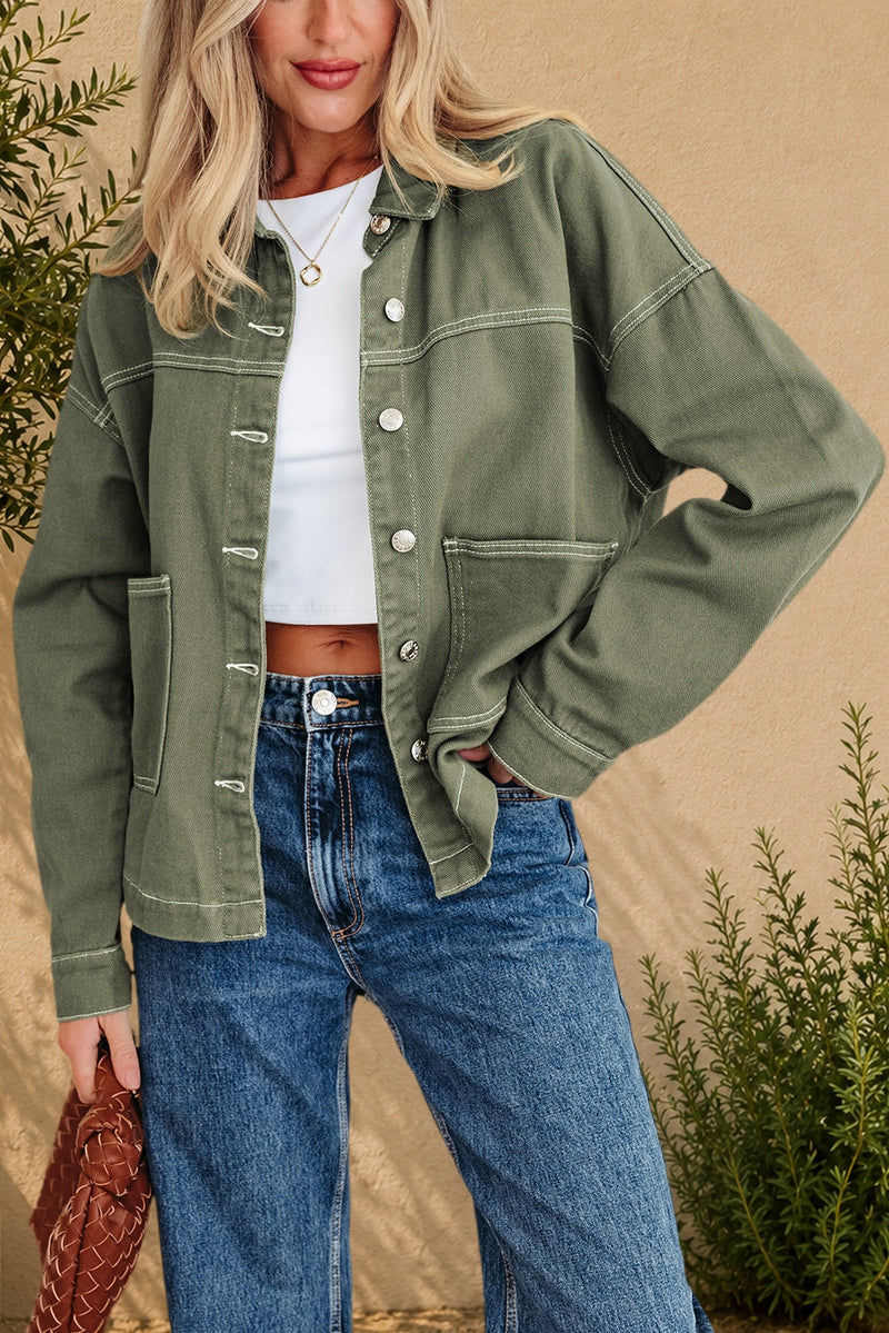Timeless Denim Button-Up Collared Jacket — The Glam Cat