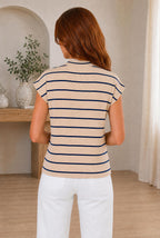 Stripe Mock Neck Short Sleeve Loose Top — The Glam Cat