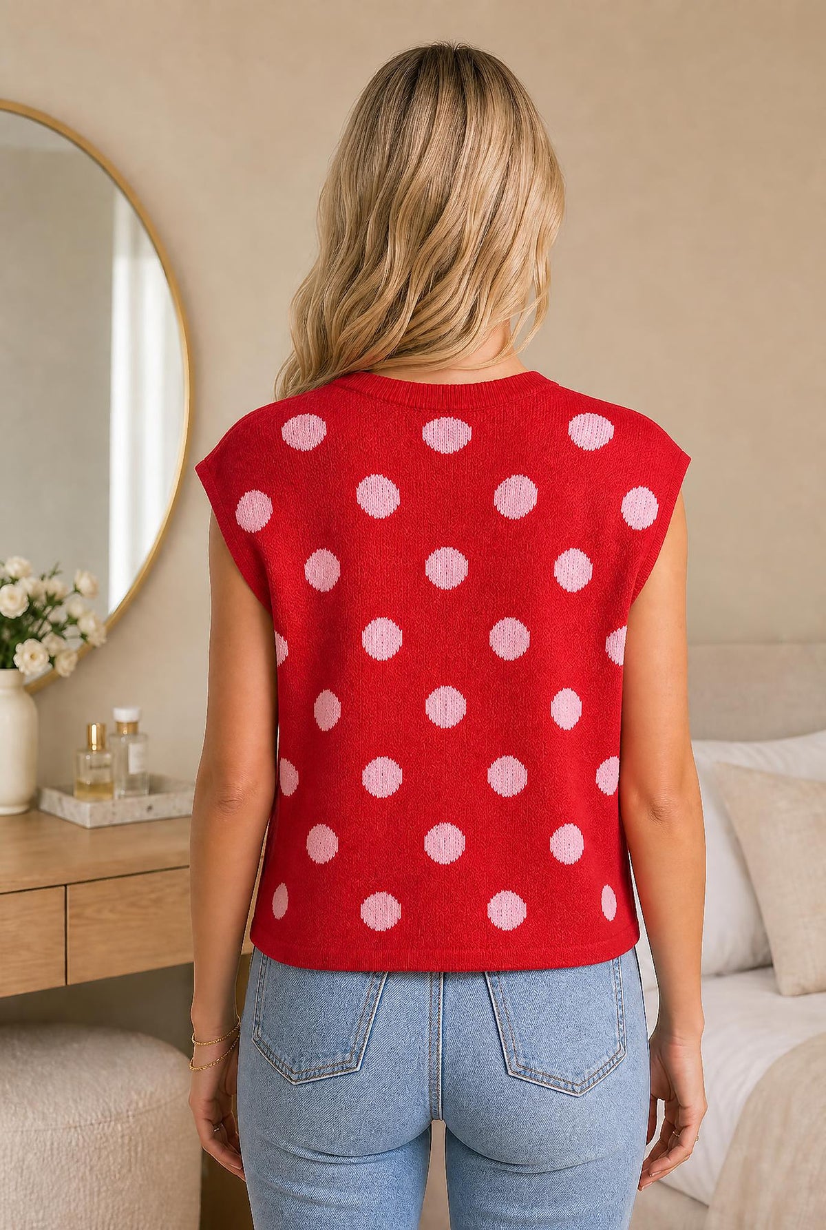 Polka Dot Drop Shoulder Buttoned Knit Sweater — The Glam Cat