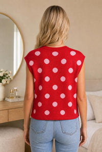 Polka Dot Drop Shoulder Buttoned Knit Sweater — The Glam Cat