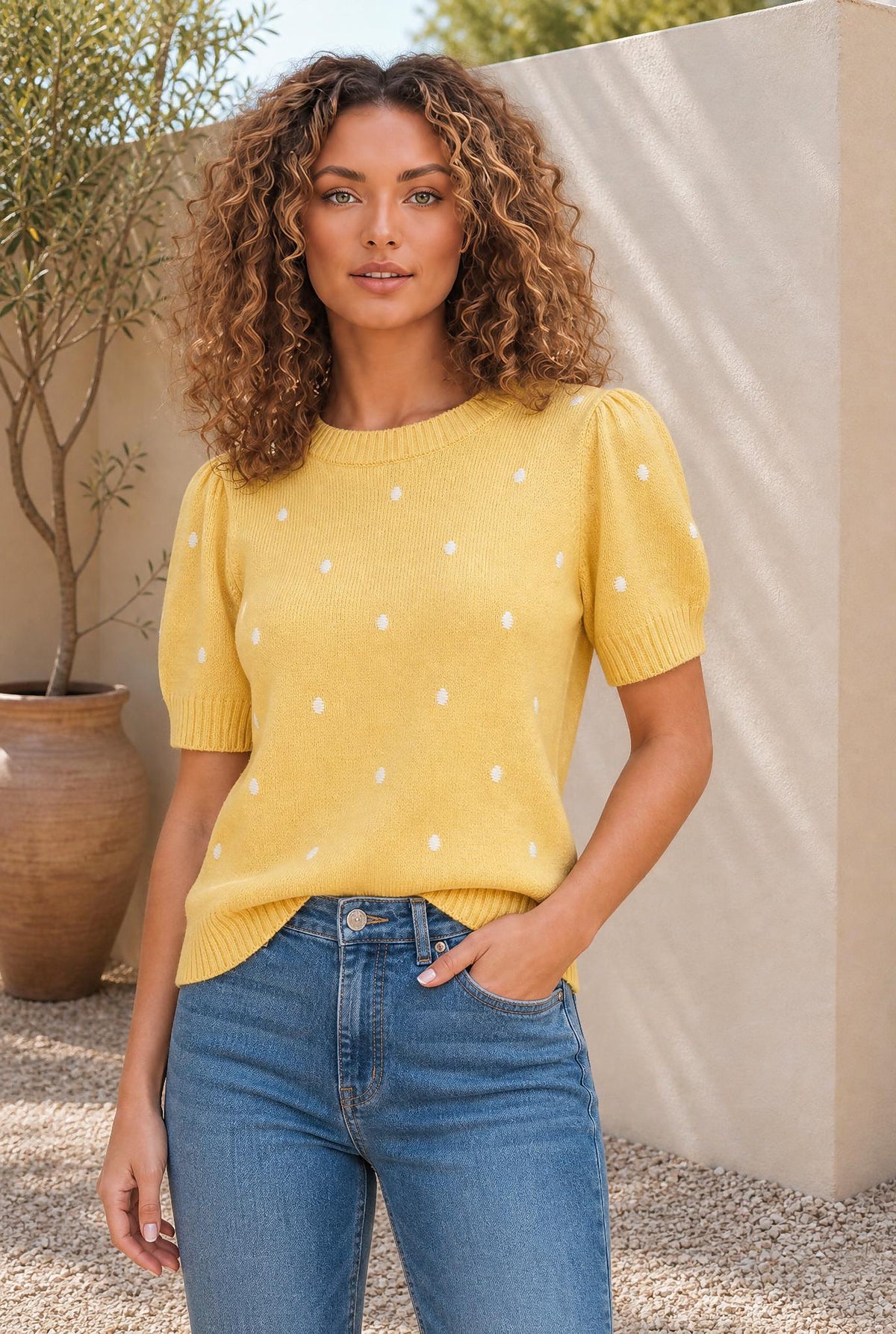 Spring Polka Dot Bubble Sleeve Sweater — The Glam Cat