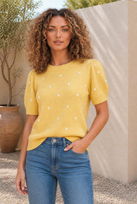 Spring Polka Dot Bubble Sleeve Sweater — The Glam Cat
