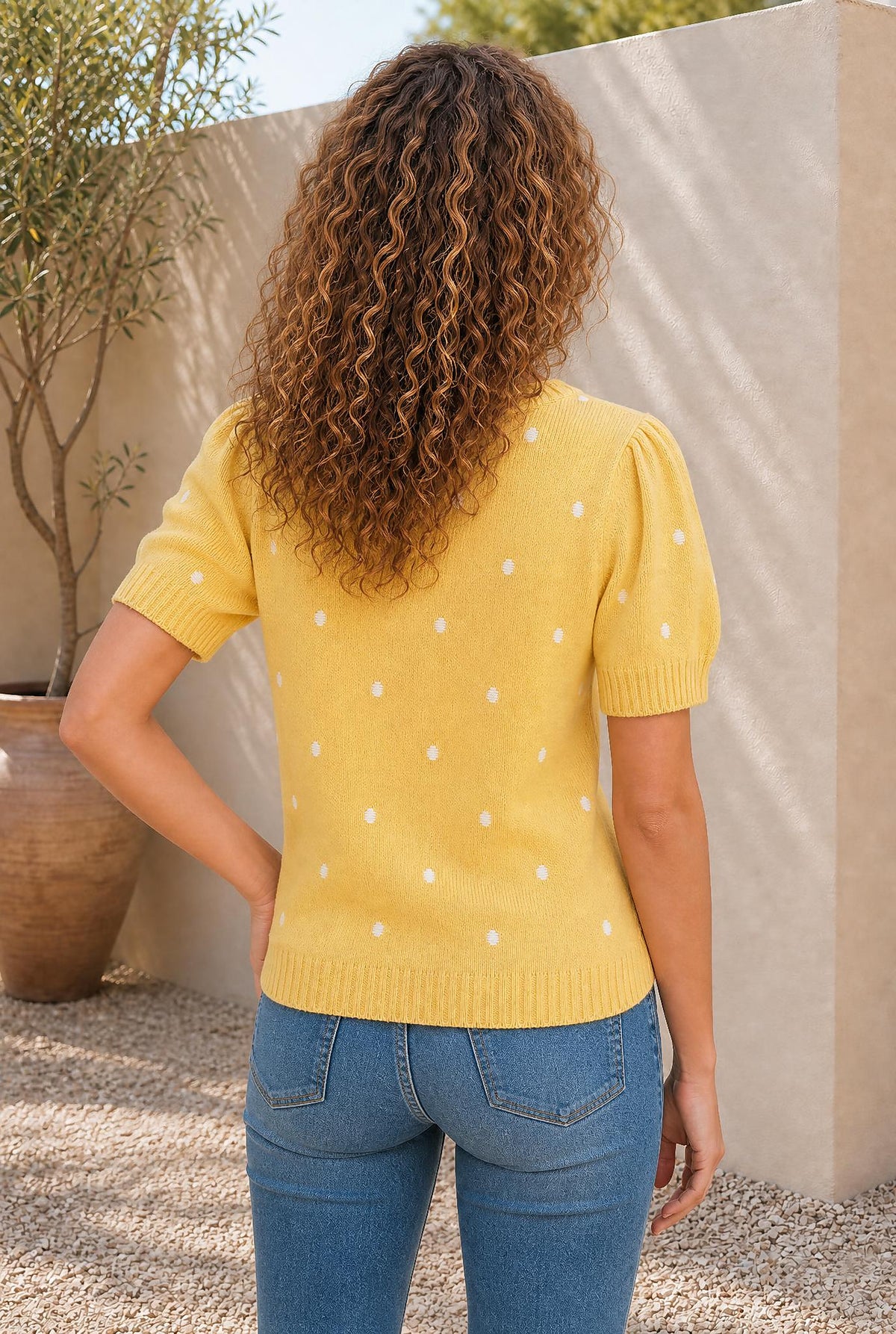 Spring Polka Dot Bubble Sleeve Sweater — The Glam Cat