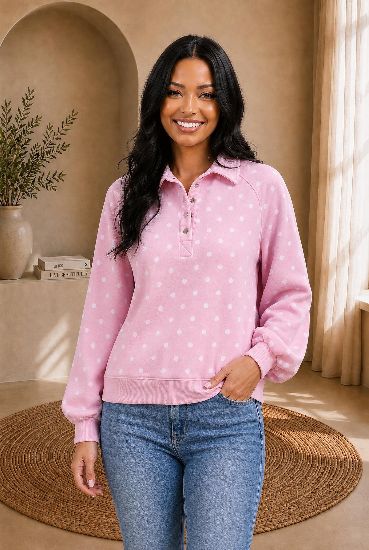 Chic Polka Dot Pullover Sweatshirt — The Glam Cat