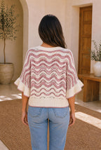 Wavy Stripe Ruffle Sleeve Crochet Sweater — The Glam Cat