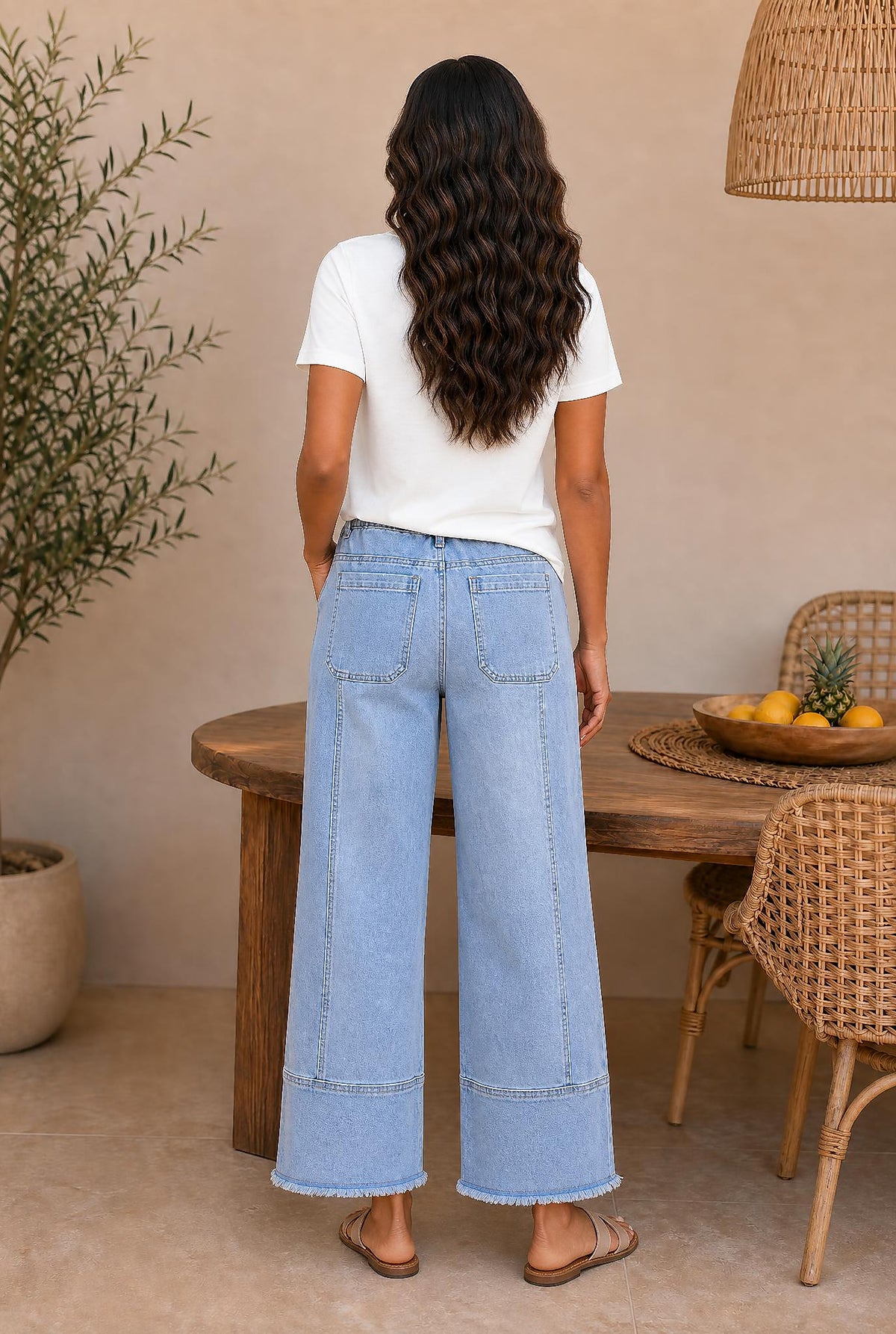 Raw Hem Denim Wide Leg Pants — The Glam Cat