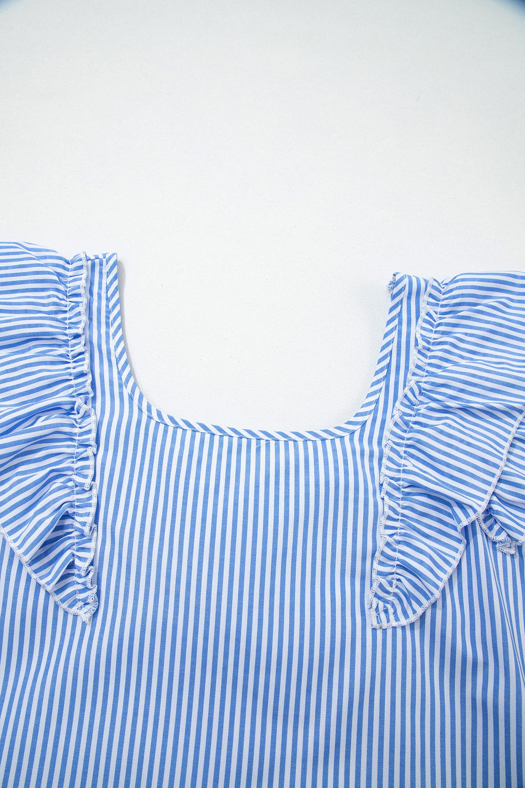 Striped bow-back blouse with ruffle sleeves and square neckline