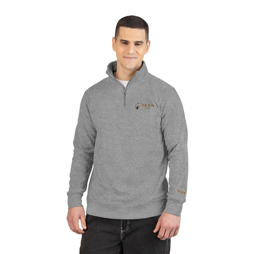 The Glam Cat Embroidered Unisex Quarter-Zip Fleece Pullover