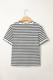 Stripe Scalloped Trim Round Neck T-Shirt