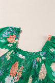 Floral Bubble Sleeve Smocked Tiered Dress