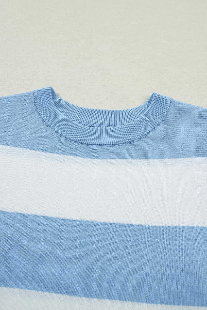 Stripe Colorblock Knitted Short Sleeve T-Shirt