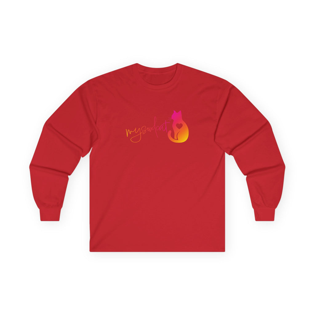 MySoulCat Sunset unisex long-sleeve tee with warm gradient cat design