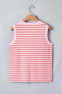 Striped textured-knit sleeveless sweater top