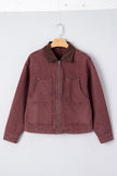 Corduroy Collar Zipped Front Denim Jacket