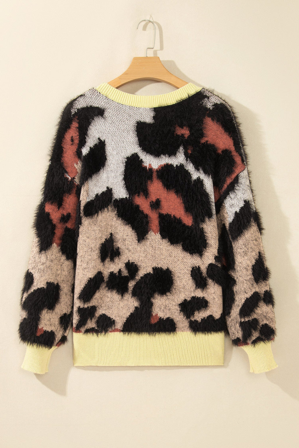 Leopard Colorblock Fuzzy Sweater — Khaki — product image 3