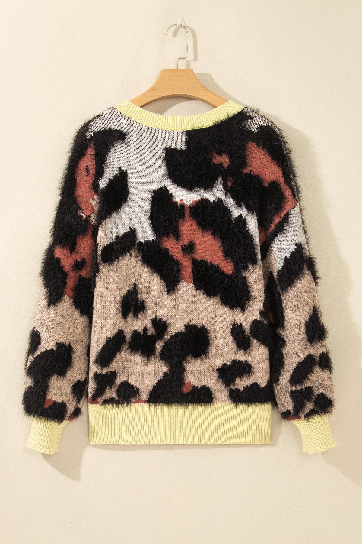 Leopard Colorblock Fuzzy Sweater — Khaki — product image 3