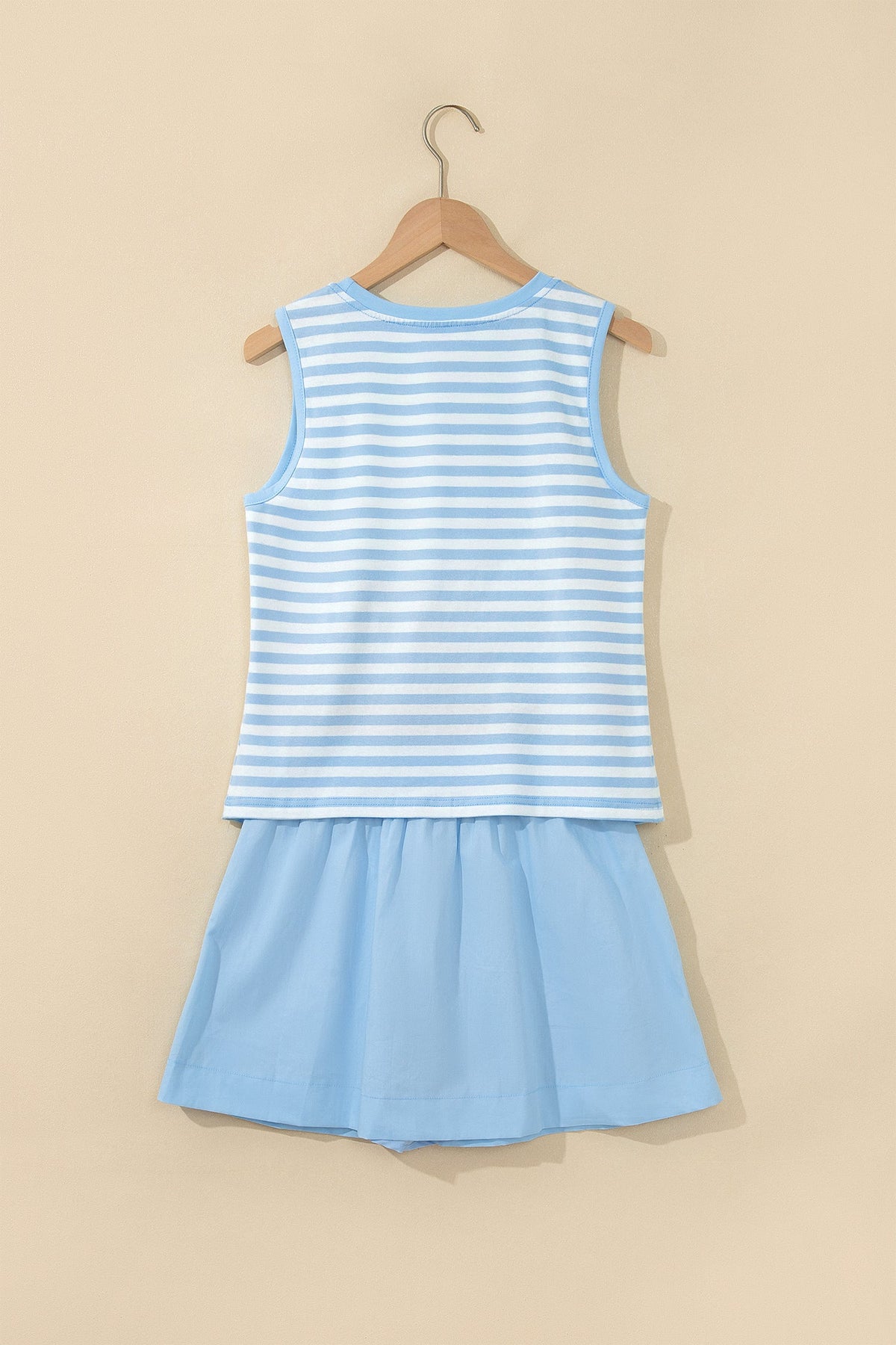 Striped tank and contrast ruffle skort set