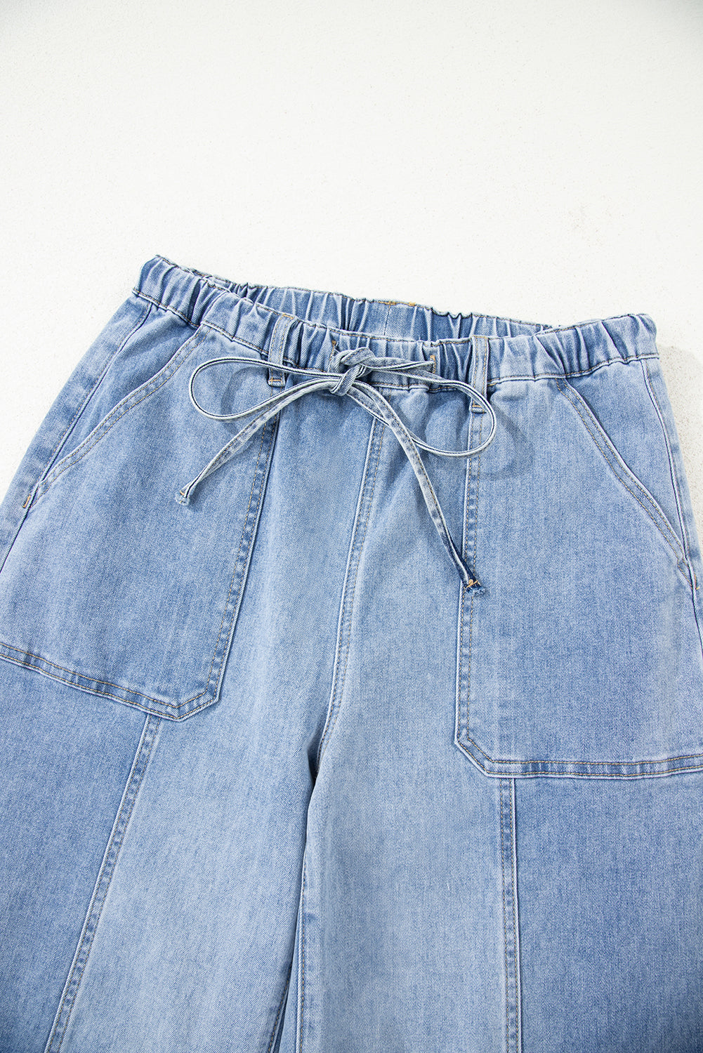 Raw Hem Denim Drawstring Wide Leg Pants
