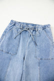 Raw Hem Denim Drawstring Wide Leg Pants