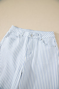 Striped High Waist Barrel Leg Jeans