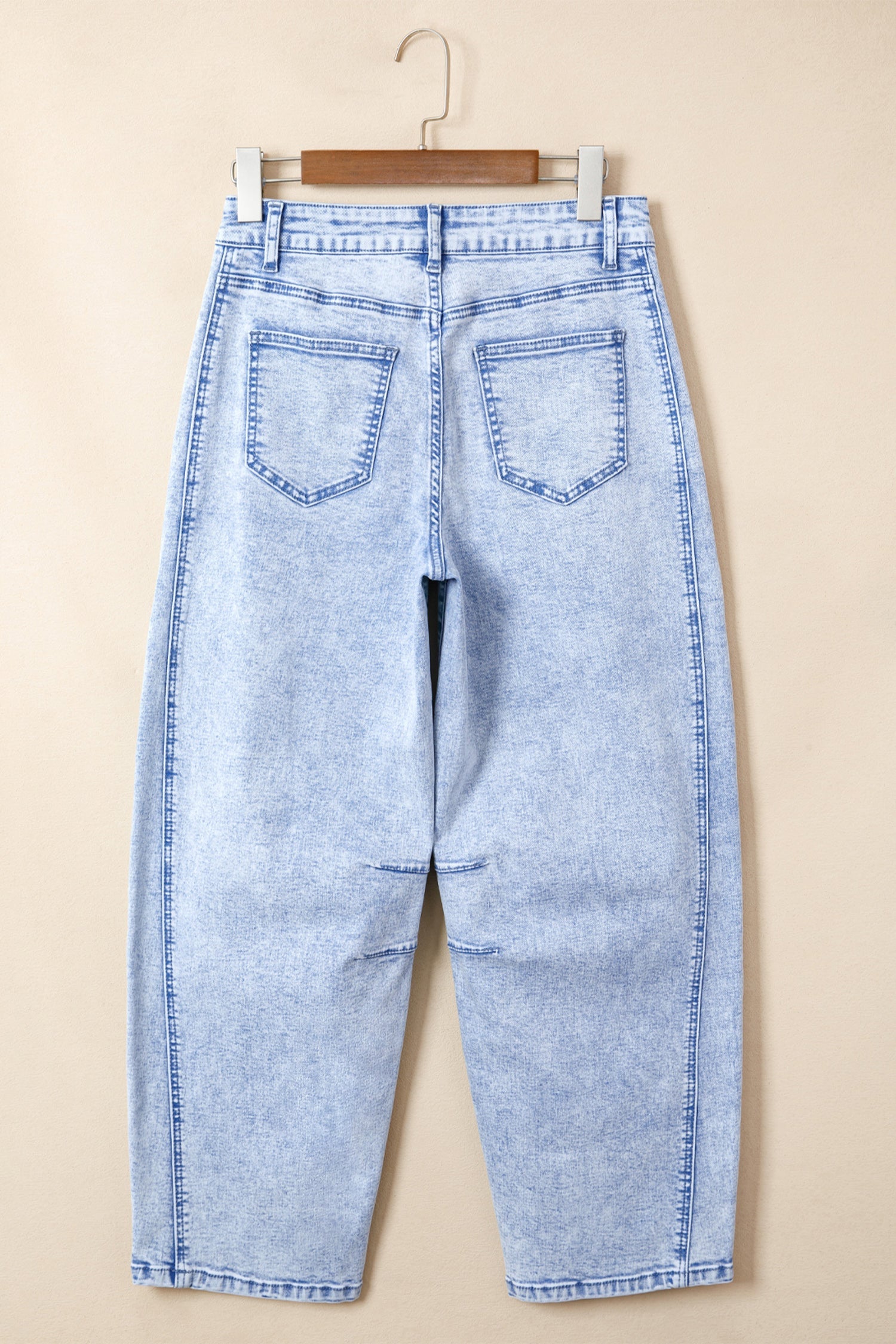 Chic Light Wash Elastic Waist Barrel Jeans