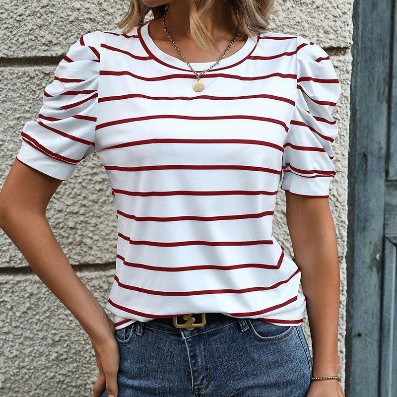 Stylish Women's Striped Puff Sleeve Top