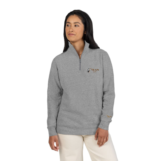 The Glam Cat Embroidered Unisex Quarter-Zip Fleece Pullover