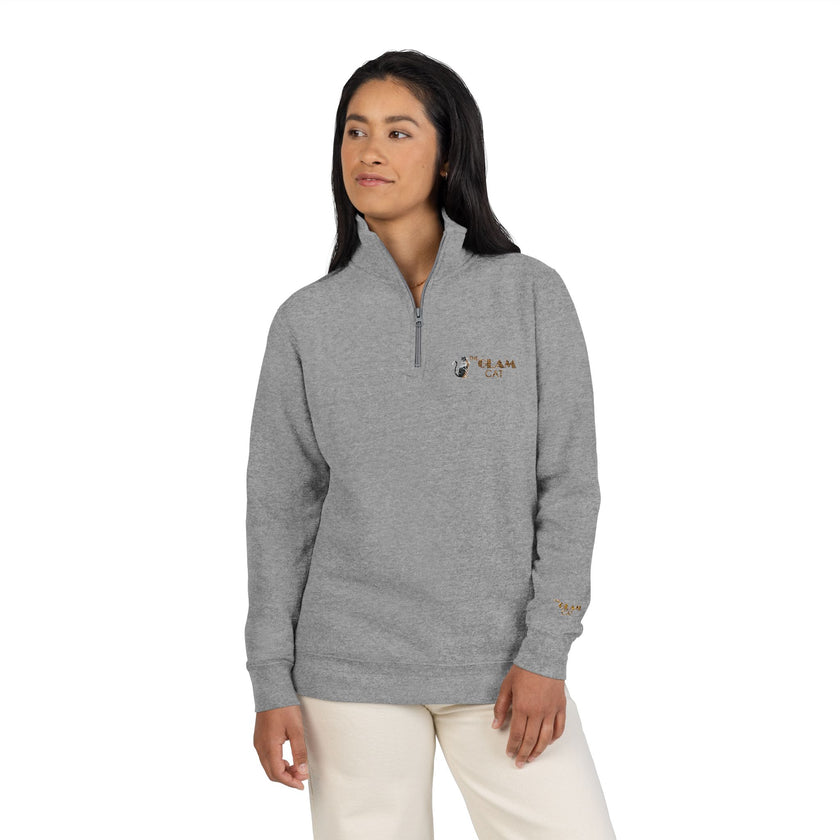 The Glam Cat Embroidered Unisex Quarter-Zip Fleece Pullover