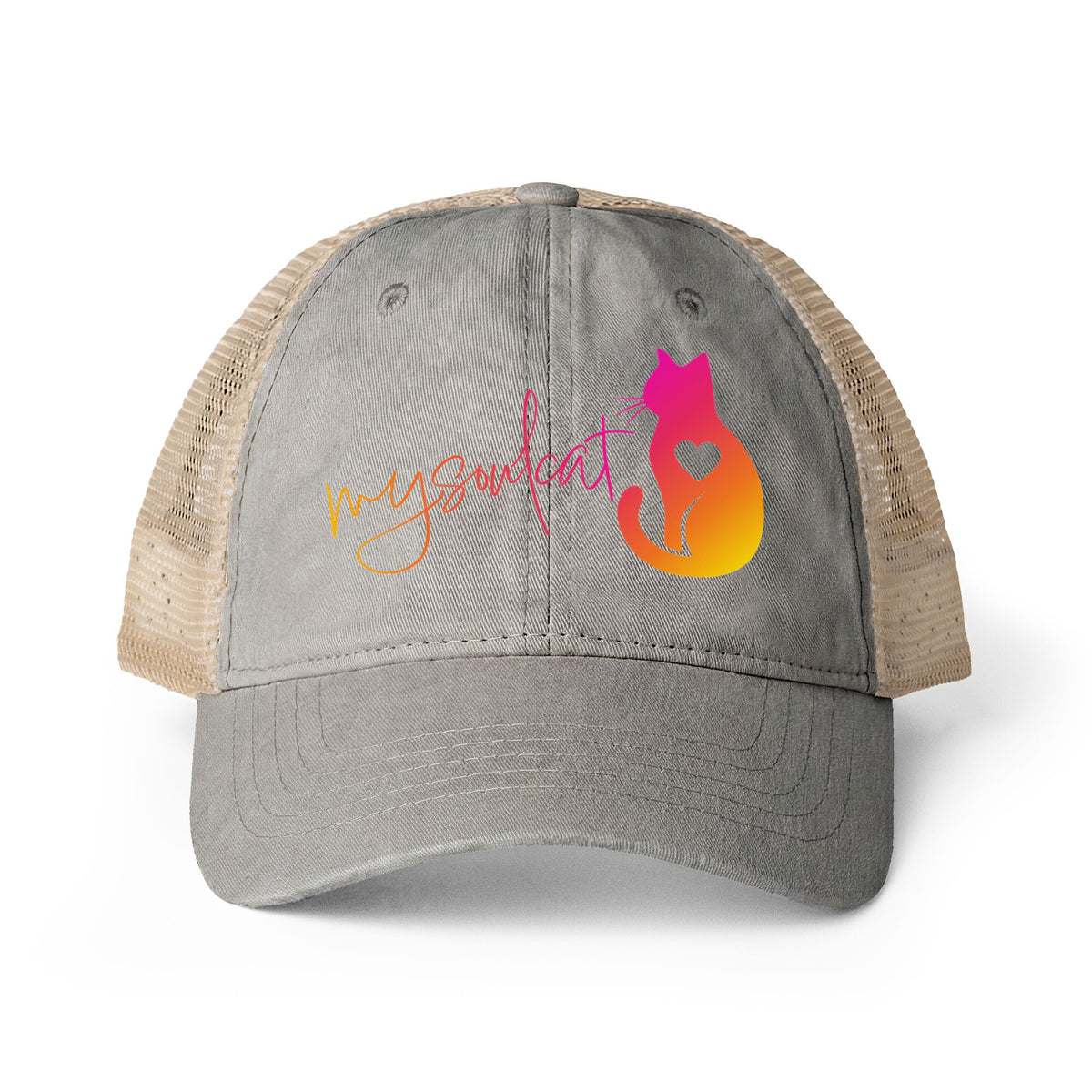 MySoulCat Washed Mesh-Back Cap — Sunset