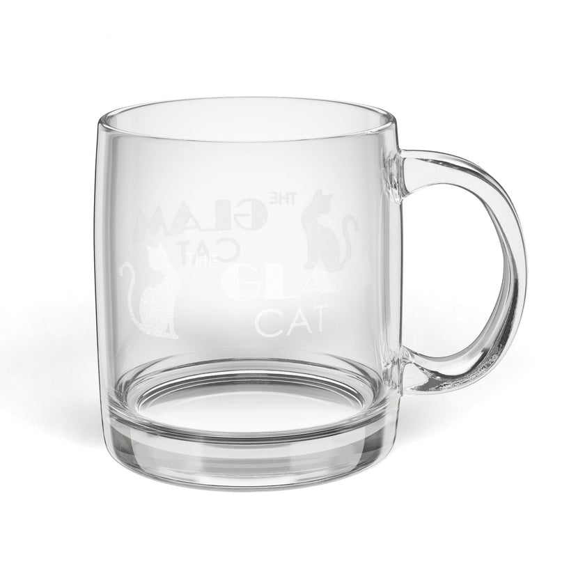The Glam Cat Engraved Designer Glass Coffee Mug — 12.25 oz