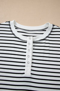 Stripe Cap Sleeve Henley Top & Shorts Set