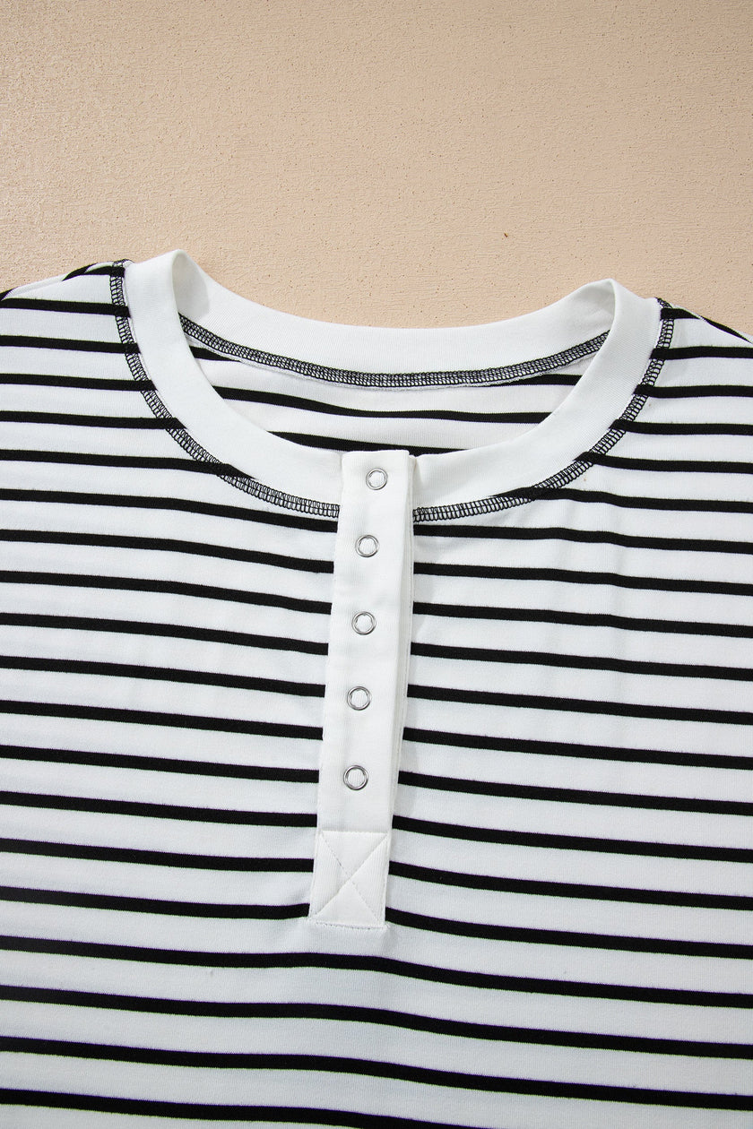 Stripe Cap Sleeve Henley Top & Shorts Set