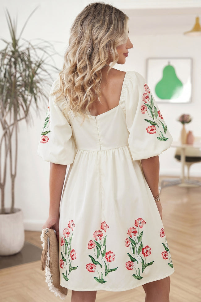 Floral Print Puff Sleeve Babydoll Dress