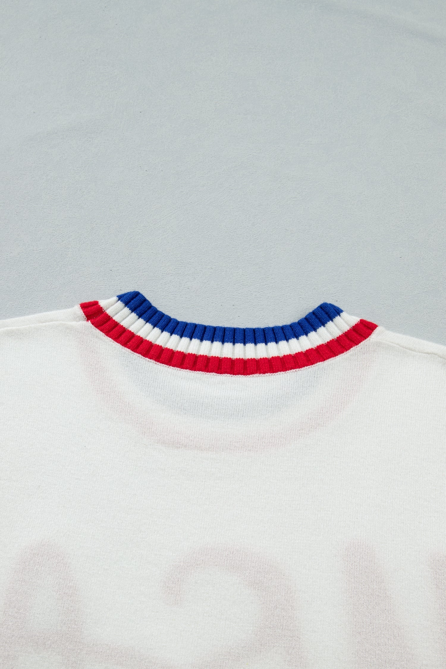 Varsity-Inspired USA Stripe Contrast Trim Sweater