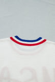 Varsity-Inspired USA Stripe Contrast Trim Sweater