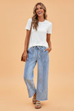 Raw Hem Denim Drawstring Wide Leg Pants