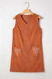 Western Corduroy Embroidered Patch Pocket Dress