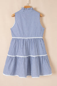 Striped sleeveless mini dress with contrast ricrac trim
