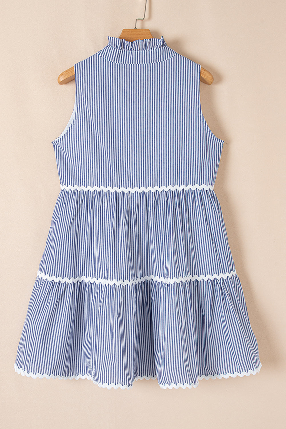 Striped sleeveless mini dress with contrast ricrac trim