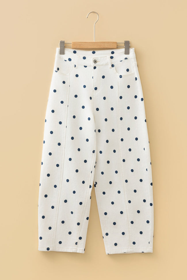 Polka Dot Tailored-Seam Barrel Jeans