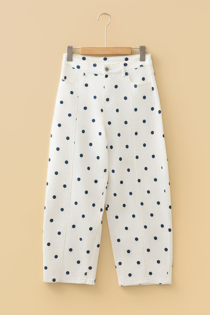 Polka Dot Tailored-Seam Barrel Jeans