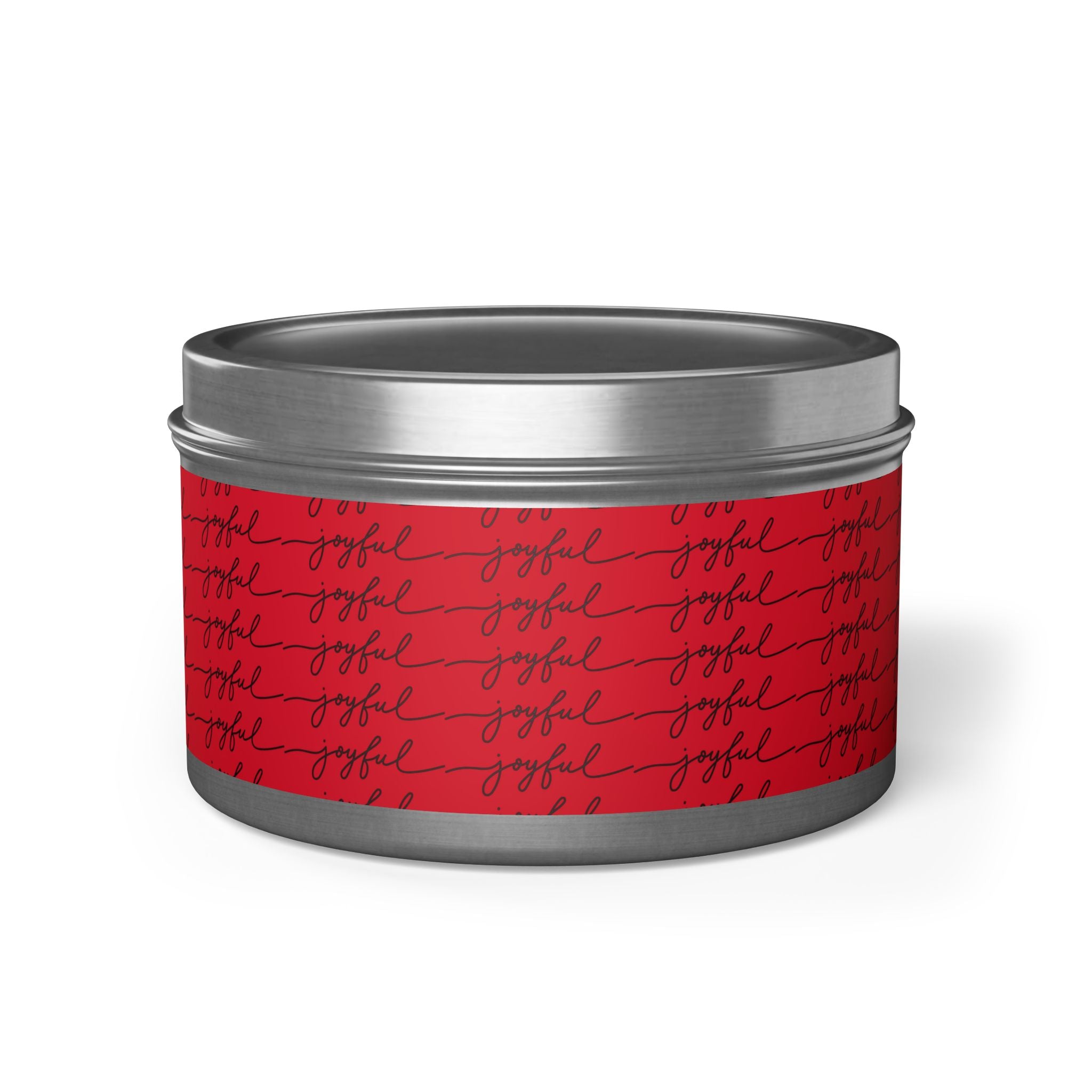 Eco-Friendly Red 'Joyful' Script Scented Tin Candle