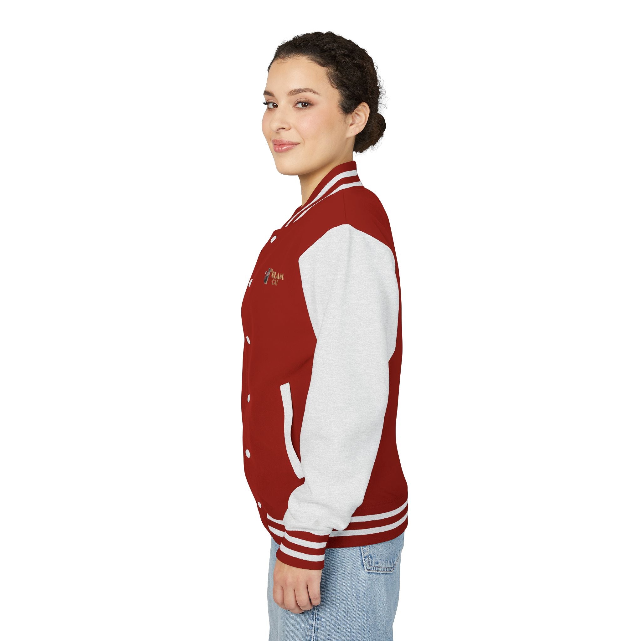 The Glam Cat Embroidered Vintage Varsity Bomber Jacket