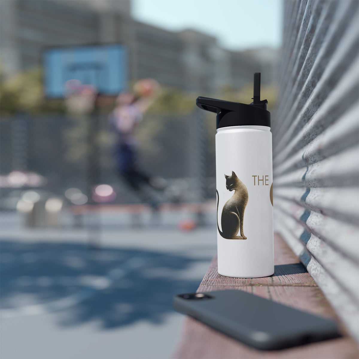 The Glam Cat motif stainless steel water bottle
