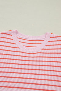 Striped textured-knit sleeveless sweater top