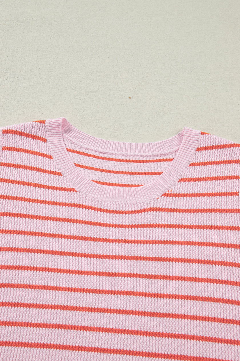 Stripe Textured Knit Sleeveless Sweater Top